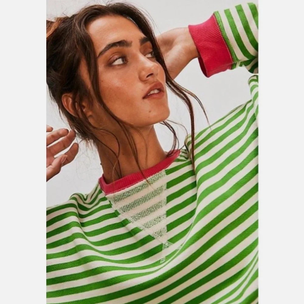 NWT Free People We The Free Classic Striped Oversized Crewneck - Picture 3 of 12